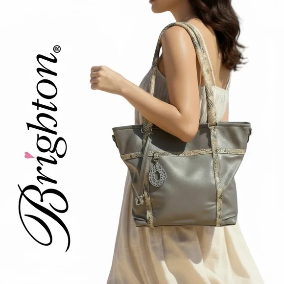 Brighton "Pretty Tough Reed" tote bag in a silver or zinc pearl - Picture 1 of 16